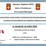 Invitation à la Cérémonie de Commémoration de la Fête Nationale à Ambleteuse, le 14 juillet 2023