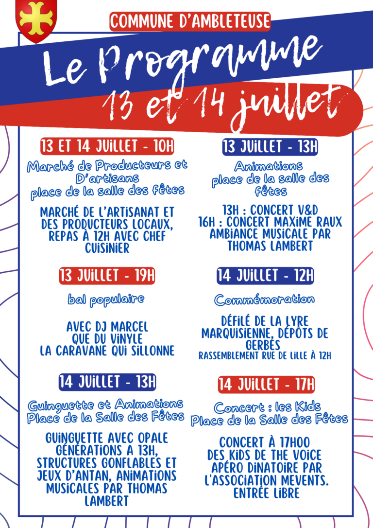 Programme des Festivités à Ambleteuse les 13 et 14 Juillet