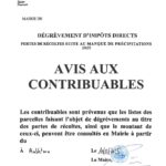 Affiche officielle des Finances Publiques et de la Mairie d'Ambleteuse datée du 10 décembre 2025. Elle informe les contribuables que la liste des parcelles bénéficiant d'un dégrèvement d'impôts suite au manque de précipitations est consultable en mairie.
