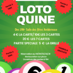 Affiche festive sur fond vert rayonnant annonçant un Loto Quine organisé par la société de chasse « Le Réveil »