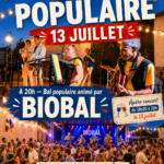 Affiche du bal populaire du 13 juillet à Ambleteuse. Apéro-concert de 18 h 30 à 20 h, puis bal populaire animé par BIOBAL à partir de 20 h, place de la Salle des fêtes.