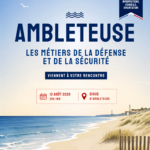 Affiche annonçant une journée de rencontres sur les métiers de la défense et de la sécurité à Ambleteuse, le jeudi 13 août 2026 de 10h à 16h sur la Digue d’Ambleteuse. L’affiche présente un paysage de plage et les logos de l’Armée de l’air et de l’espace, de la Marine nationale, de la Légion étrangère, de la Gendarmerie nationale et de la Police nationale.