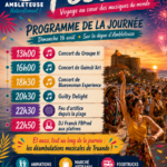 Affiche de Festi’Art 2026, organisé le dimanche 16 août dès 12h sur la digue d’Ambleteuse, avec un marché artisanal, des foodtrucks, des animations, les concerts du Groupe H, de Gainsb’Art, de Blueswoman Experience et de Guilty Delight en tête d’affiche, suivis d’un feu d’artifice et de DJ Franck FBProd.