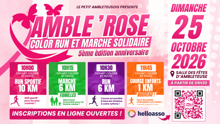Affiche Amble’Rose 2026 Color Run et marche solidaire à Ambleteuse le 25 octobre 2026