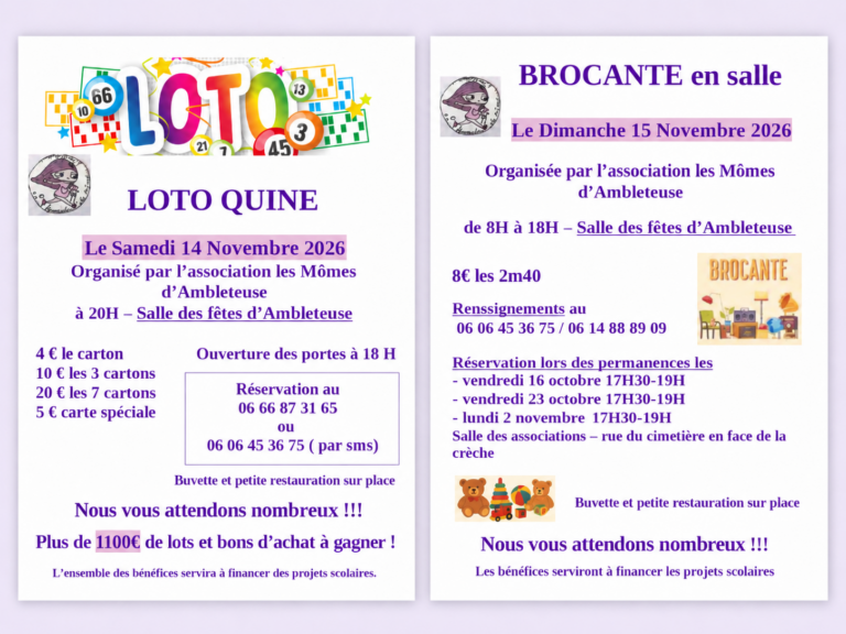 Loto Quine et Brocante des Mômes à Ambleteuse – 14 et 15 novembre 2026