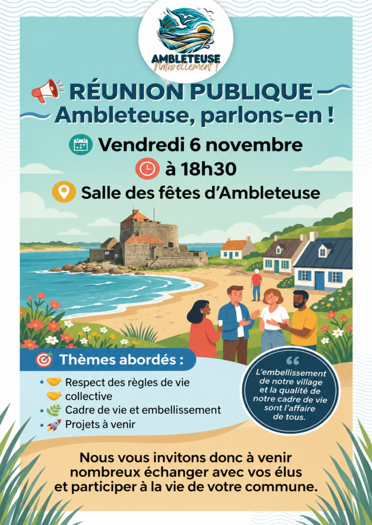 Affiche de la réunion publique du 6 novembre 2026 à Ambleteuse, à 18h30, salle des fêtes